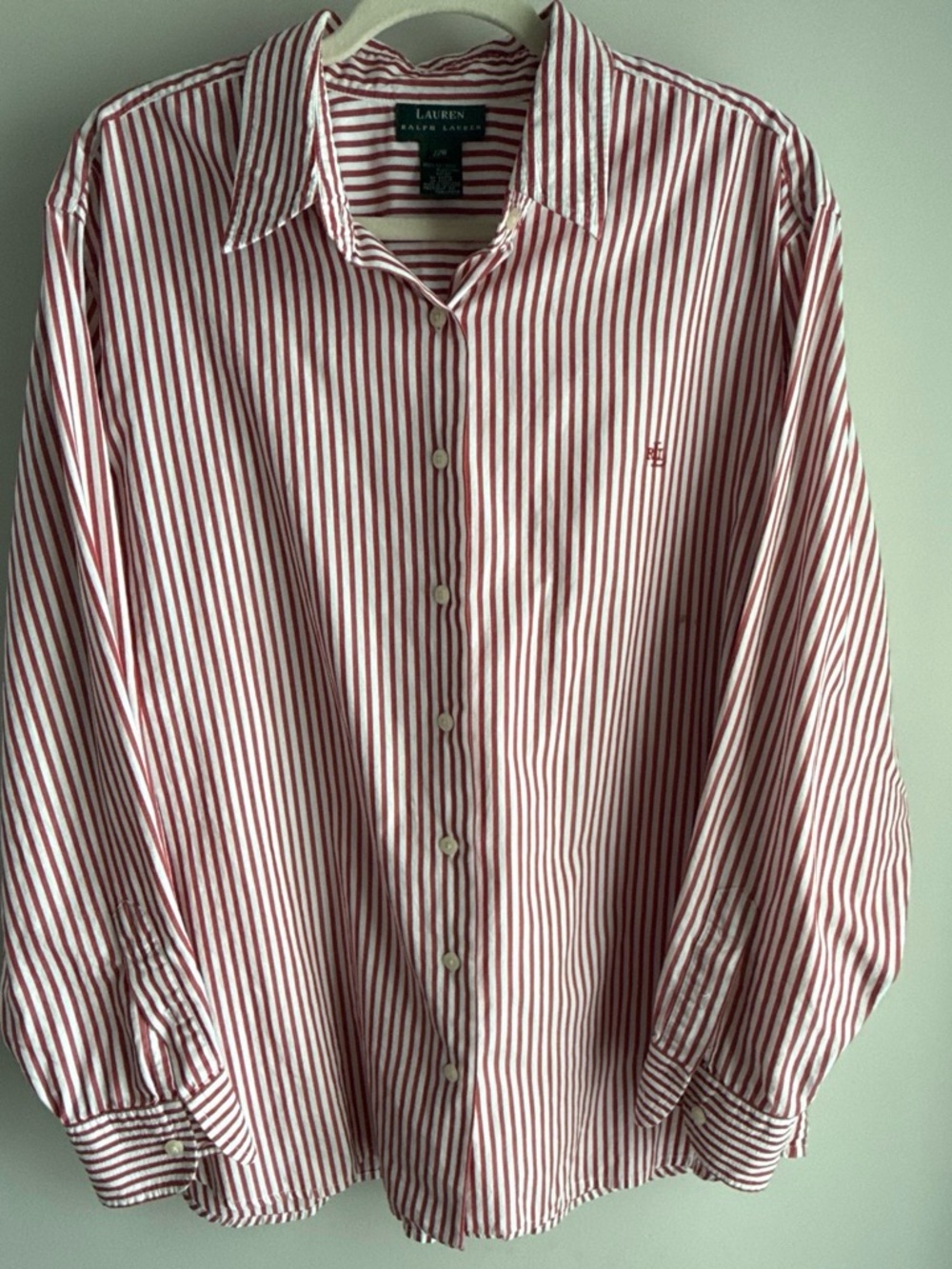 Ralph Lauren Red and White Striped Cotton Button-Down Shirt